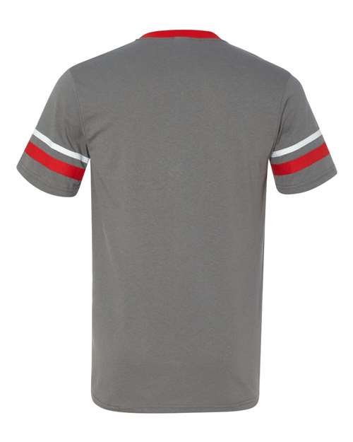 Augusta Sportswear V-Neck Jersey with Striped Sleeves 360 - Graphite/ Red/ White