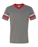 Augusta Sportswear V-Neck Jersey with Striped Sleeves 360 - Graphite/ Red/ White