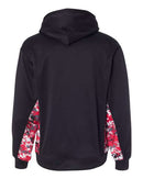 Badger Digital Camo Colorblock Performance Fleece Hooded Sweatshirt 1464 - Black/ Red