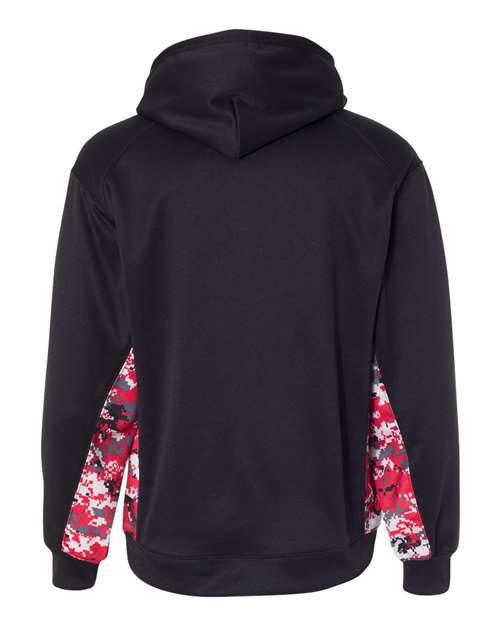 Badger Digital Camo Colorblock Performance Fleece Hooded Sweatshirt 1464 - Black/ Red
