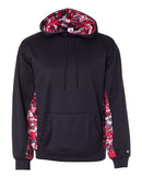 Badger Digital Camo Colorblock Performance Fleece Hooded Sweatshirt 1464 - Black/ Red
