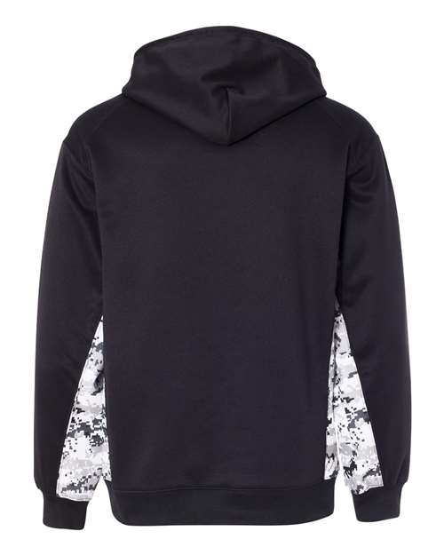 Badger Digital Camo Colorblock Performance Fleece Hooded Sweatshirt 1464 - Black/ White