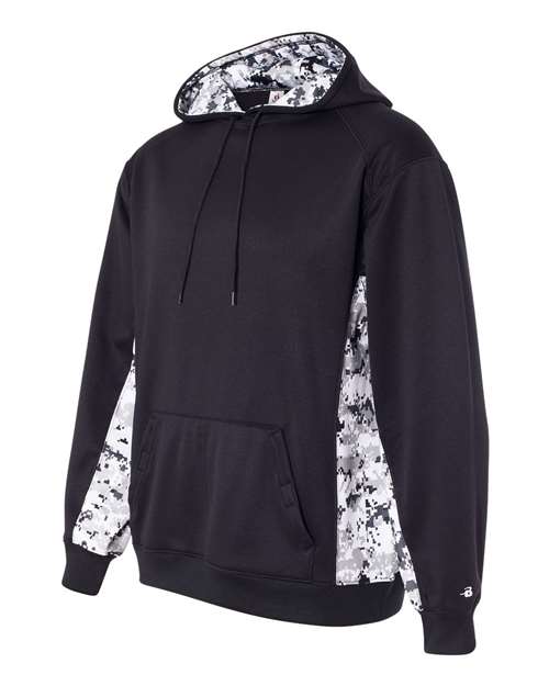 Badger Digital Camo Colorblock Performance Fleece Hooded Sweatshirt 1464 - Black/ White