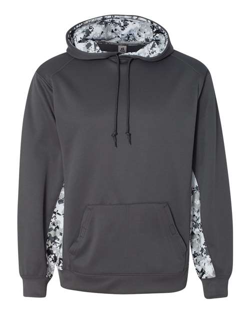 Badger Digital Camo Colorblock Performance Fleece Hooded Sweatshirt 1464 - Graphite/ White