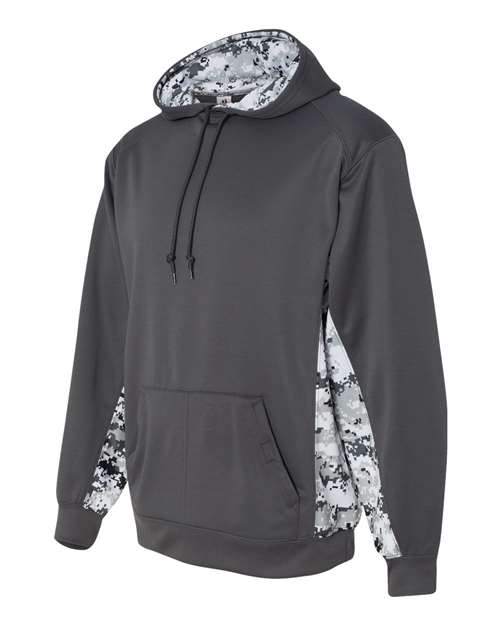 Badger Digital Camo Colorblock Performance Fleece Hooded Sweatshirt 1464 - Graphite/ White