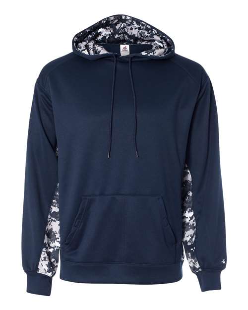 Badger Digital Camo Colorblock Performance Fleece Hooded Sweatshirt 1464 - Navy/ Navy