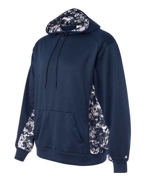 Badger Digital Camo Colorblock Performance Fleece Hooded Sweatshirt 1464 - Navy/ Navy