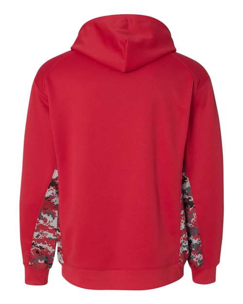 Badger Digital Camo Colorblock Performance Fleece Hooded Sweatshirt 1464 - Red/ Red