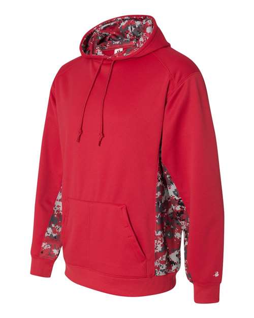 Badger Digital Camo Colorblock Performance Fleece Hooded Sweatshirt 1464 - Red/ Red