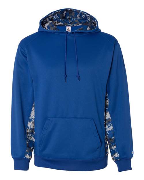 Badger Digital Camo Colorblock Performance Fleece Hooded Sweatshirt 1464 - Royal/ Royal