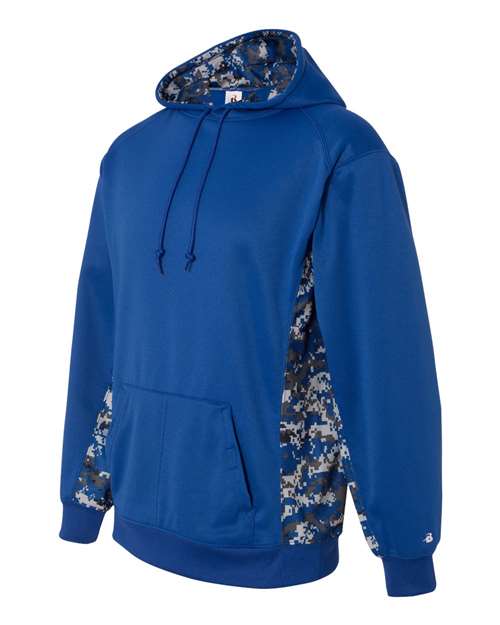 Badger Digital Camo Colorblock Performance Fleece Hooded Sweatshirt 1464 - Royal/ Royal