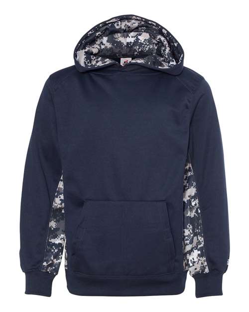 Badger Youth Digital Camo Colorblock Performance Fleece Hooded Sweatshirt 2464