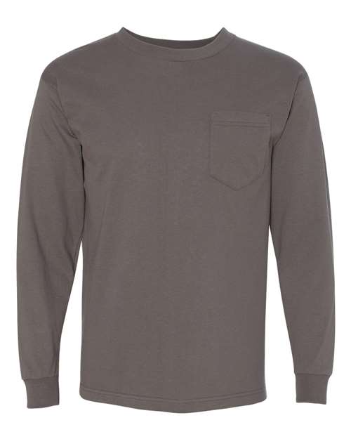 Bayside USA-Made Long Sleeve Pocket T-Shirt 8100 - Charcoal