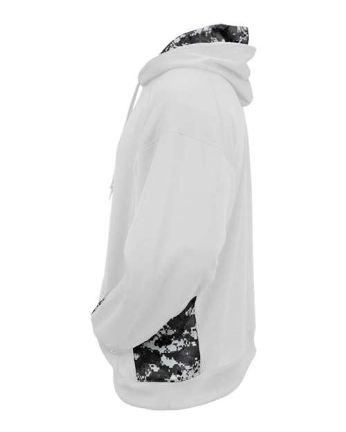 Badger Digital Camo Colorblock Performance Fleece Hooded Sweatshirt 1464 - White/ Black