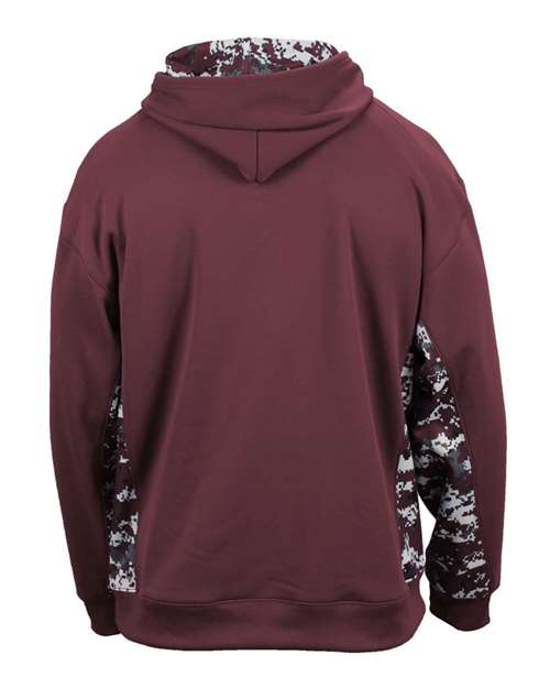 Badger Digital Camo Colorblock Performance Fleece Hooded Sweatshirt 1464 - Maroon/ Maroon
