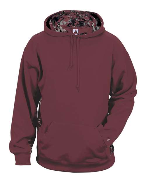 Badger Digital Camo Colorblock Performance Fleece Hooded Sweatshirt 1464 - Maroon/ Maroon