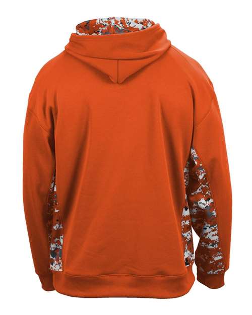 Badger Digital Camo Colorblock Performance Fleece Hooded Sweatshirt 1464 - Burnt Orange/ Burnt Orange
