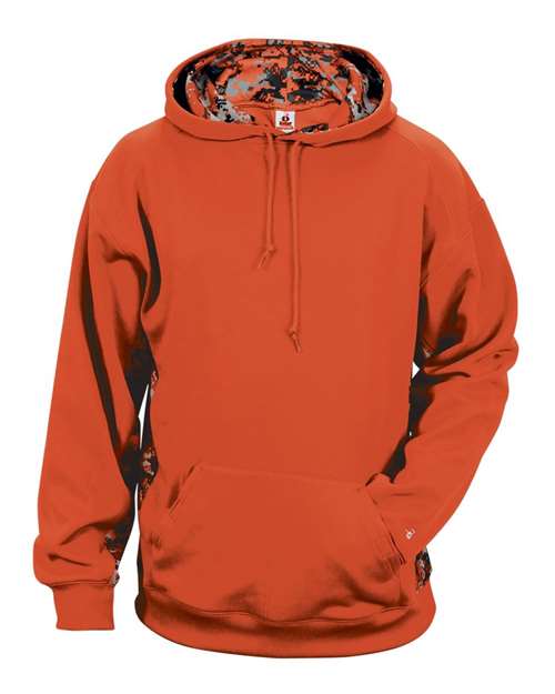 Badger Digital Camo Colorblock Performance Fleece Hooded Sweatshirt 1464 - Burnt Orange/ Burnt Orange