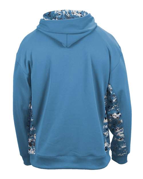 Badger Digital Camo Colorblock Performance Fleece Hooded Sweatshirt 1464 - Columbia Blue/ Columbia Blue