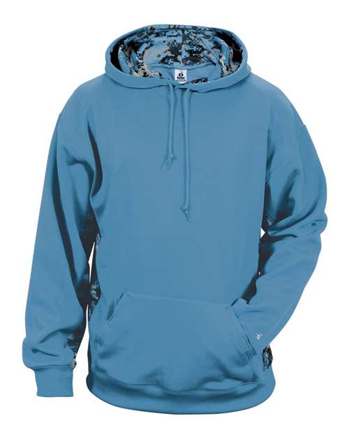 Badger Digital Camo Colorblock Performance Fleece Hooded Sweatshirt 1464 - Columbia Blue/ Columbia Blue