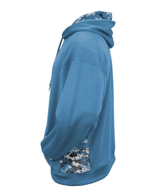 Badger Digital Camo Colorblock Performance Fleece Hooded Sweatshirt 1464 - Columbia Blue/ Columbia Blue