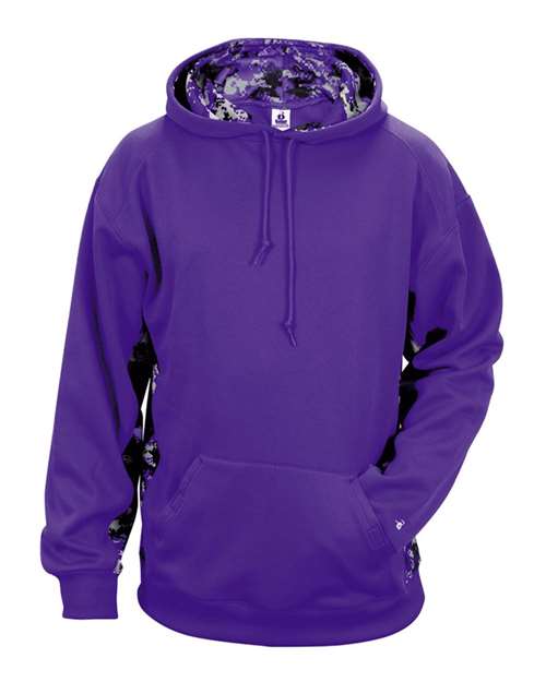 Badger Digital Camo Colorblock Performance Fleece Hooded Sweatshirt 1464 - Purple/ Purple