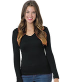 Bayside Women's USA-Made Deep V-Neck Long Sleeve T-Shirt 3415