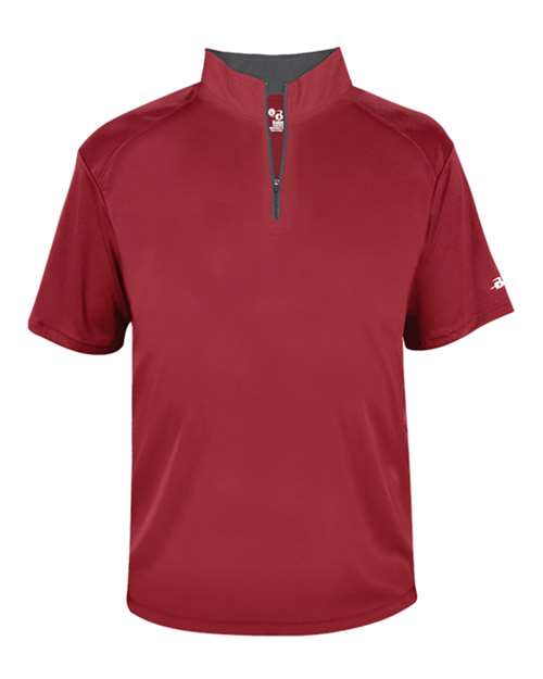 Badger B-Core Short Sleeve Quarter-Zip 4199 - Red/ Graphite