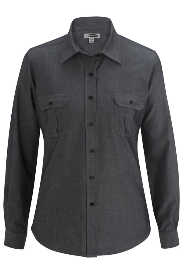 Edwards Ladies Chambray Roll Up Sleeve Shirt [#5298].  Live Chat for Bulk Discounts
