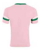 Augusta Sportswear V-Neck Jersey with Striped Sleeves 360 - Light Pink/ Kelly/ White