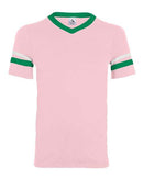 Augusta Sportswear V-Neck Jersey with Striped Sleeves 360 - Light Pink/ Kelly/ White