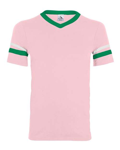 Augusta Sportswear V-Neck Jersey with Striped Sleeves 360 - Light Pink/ Kelly/ White