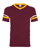 Augusta Sportswear V-Neck Jersey with Striped Sleeves 360 - Maroon/ Gold/ White