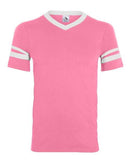 Augusta Sportswear V-Neck Jersey with Striped Sleeves 360 - Pink/ White