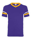 Augusta Sportswear V-Neck Jersey with Striped Sleeves 360 - Purple/ Gold/ White