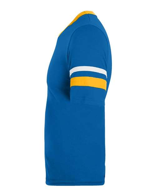 Augusta Sportswear V-Neck Jersey with Striped Sleeves 360 - Royal/ Gold/ White