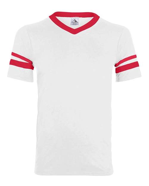 Augusta Sportswear V-Neck Jersey with Striped Sleeves 360 - White/ Red