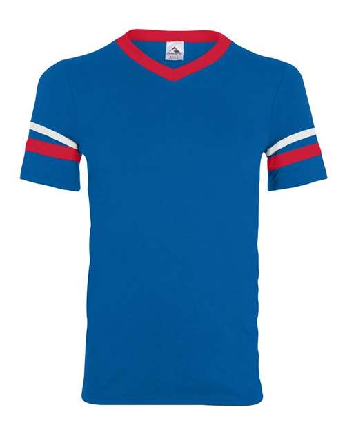 Augusta Sportswear Youth V-Neck Jersey with Striped Sleeves 361