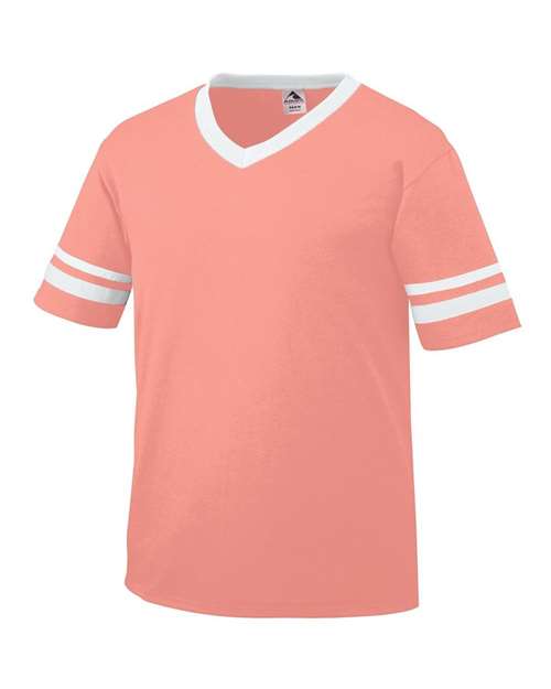 Augusta Sportswear V-Neck Jersey with Striped Sleeves 360 - Coral/ White