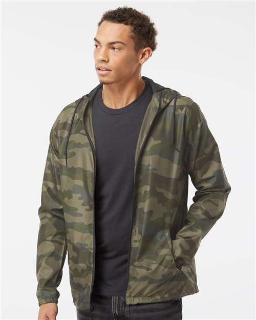 Independent Trading Co. Lightweight Windbreaker Full-Zip Jacket EXP54LWZ - Forest Camo