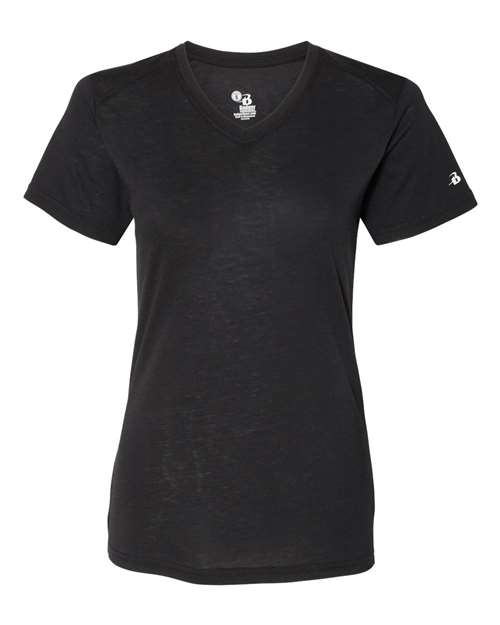 Badger Women’s Triblend Performance V-Neck Short Sleeve T-Shirt 4962 - Black