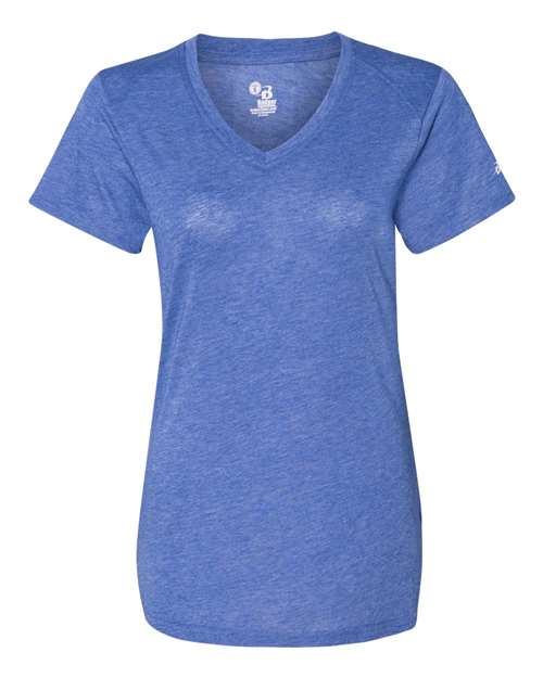Badger Women’s Triblend Performance V-Neck Short Sleeve T-Shirt 4962 - Royal Heather