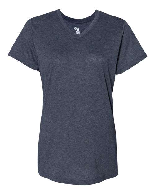 Badger Women’s Triblend Performance V-Neck Short Sleeve T-Shirt 4962 - Navy Heather