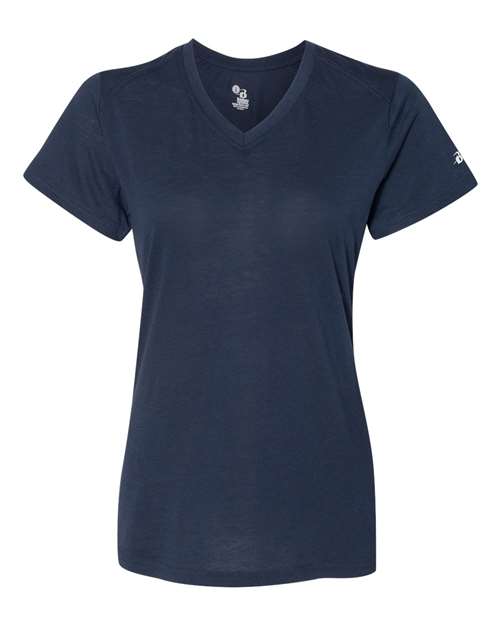 Badger Women’s Triblend Performance V-Neck Short Sleeve T-Shirt 4962 - Navy