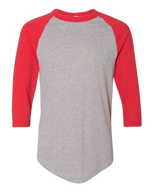 Augusta Sportswear Three-Quarter Raglan Sleeve Baseball Jersey 4420 - Athletic Heather/ Red