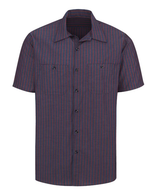 Red Kap Industrial Short Sleeve Work Shirt - Tall Sizes SP24T - Navy/ Red Stripe