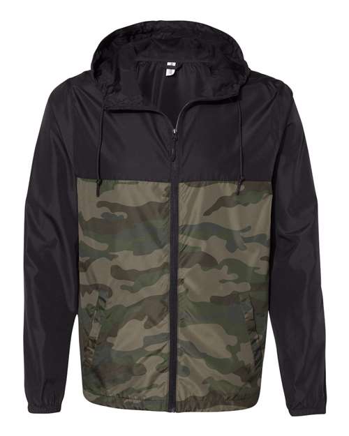 Independent Trading Co. Lightweight Windbreaker Full-Zip Jacket EXP54LWZ - Black/ Forest Camo