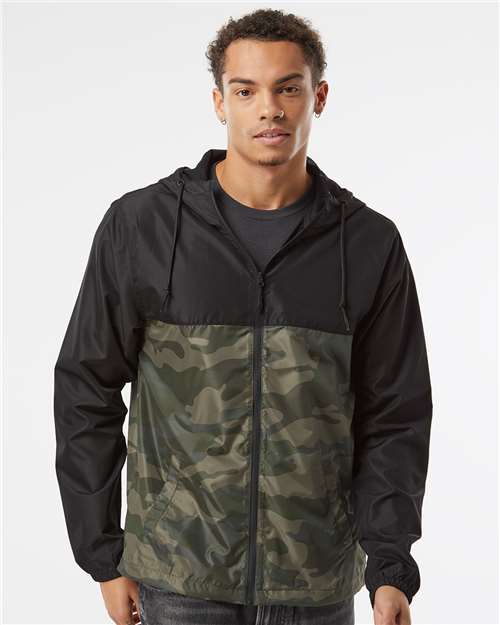 Independent Trading Co. Lightweight Windbreaker Full-Zip Jacket EXP54LWZ - Black/ Forest Camo