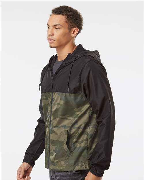 Independent Trading Co. Lightweight Windbreaker Full-Zip Jacket EXP54LWZ - Black/ Forest Camo