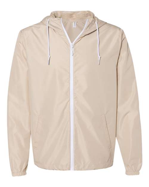 Independent Trading Co. Lightweight Windbreaker Full-Zip Jacket EXP54LWZ - Classic Khaki/ White Zipper